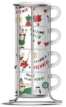 4 Cappuccinotassen im Ständer gestapelt