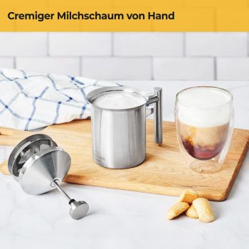 Manueller Milchaufschäumer - Edelstahl - 400ml - ohne Plastik