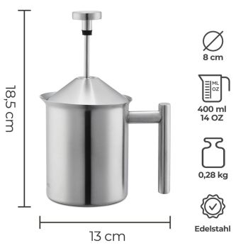 Manueller Milchaufschäumer - Edelstahl - 400ml - ohne Plastik