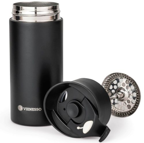 Einzelteile der Reise French-Press 2Go mit Thermo Funktion | 2in1 Thermobecher für den Kaffee unterwegs