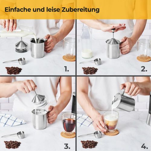 Manueller Milchaufschäumer - Edelstahl - 400ml - ohne Plastik